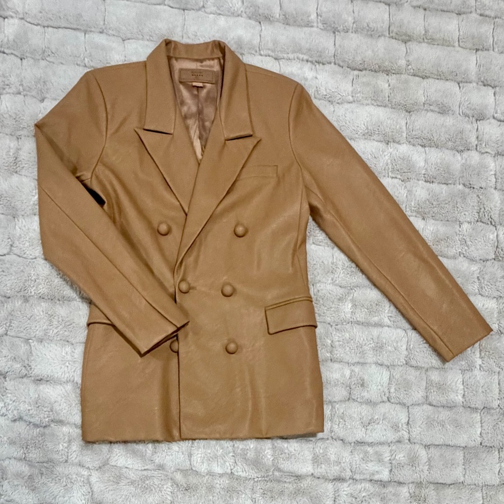 Blank NYC Faux Leather Double Breasted Blazer Tan Women’s M - Picture 1 of 10
